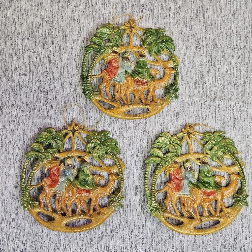VTG Christmas Tree Ornament Set of 3 Wise Men Nativity King Star 70s Religious